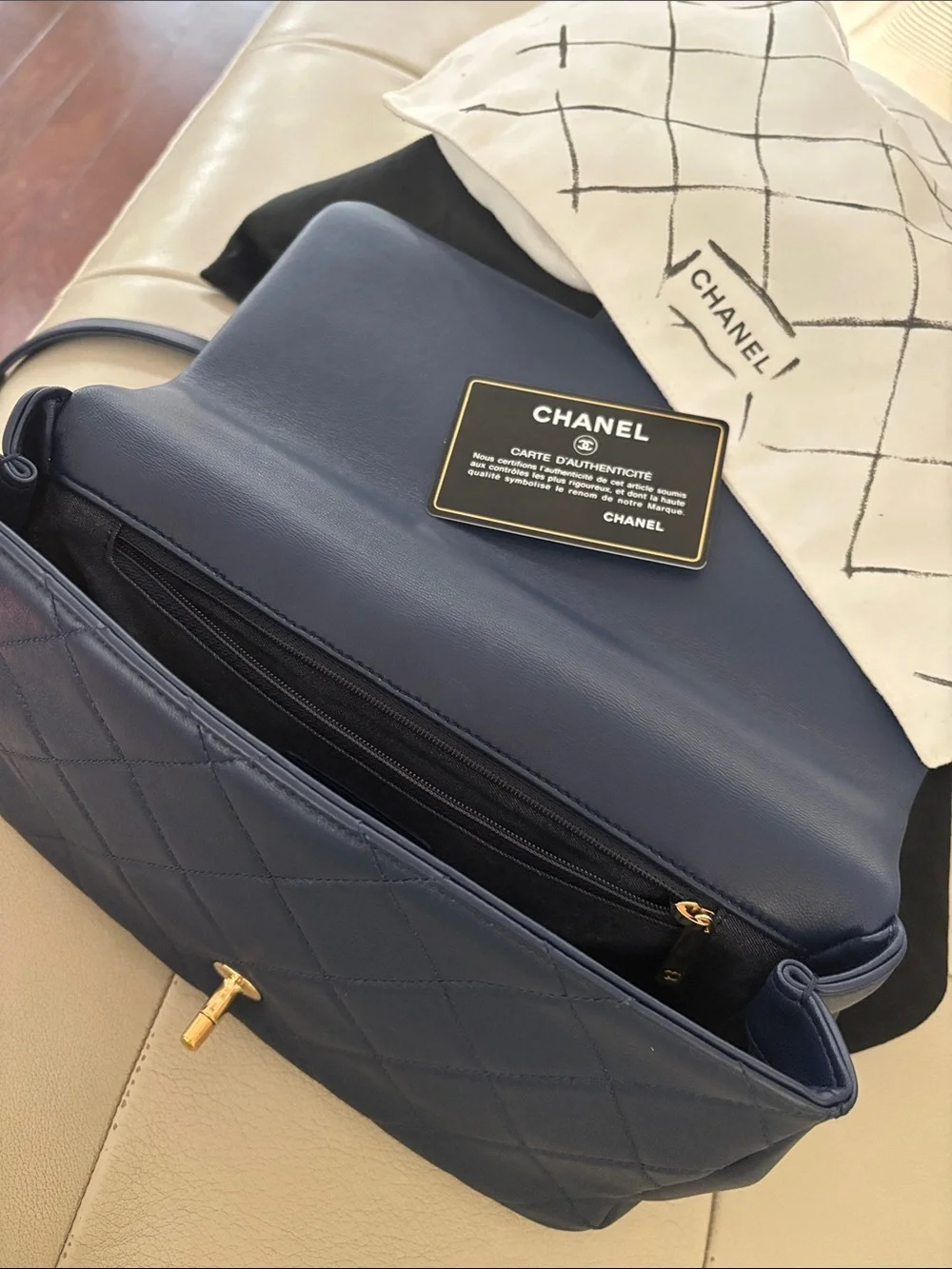 CHANEL Navy Quilted Shoulder Bag with Gold Hardware